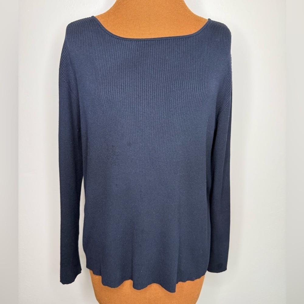 Chico's Black Ribbed Knit Sweater Silk Blend Boatneck Size Medium